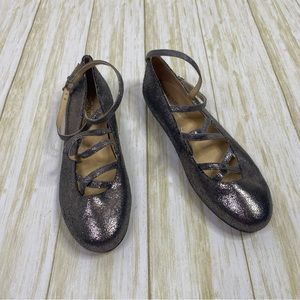 Andrew Stevens Silver Metallic Strappy Ankle Flats